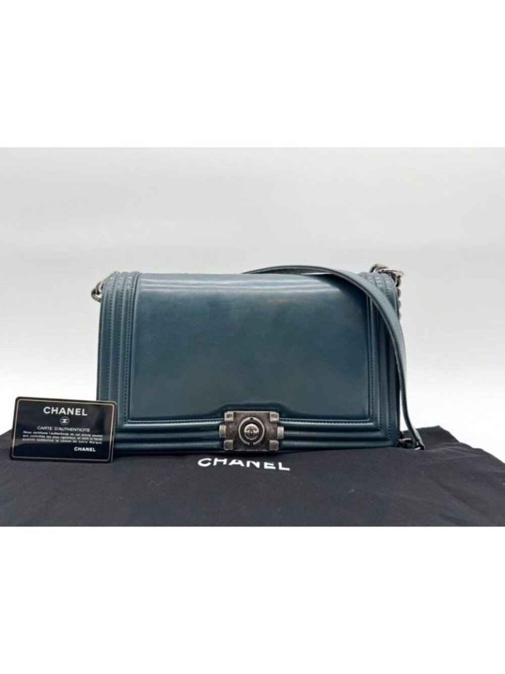 Chanel Shoulder Bag Boy CC Logo Leather with Shield Chain